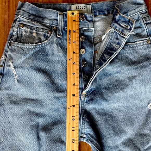 Agolde 90s Mid Rise‎ Straight Jeans Size 23 Distressed Button Fly Organic Cotton - Picture 3 of 8